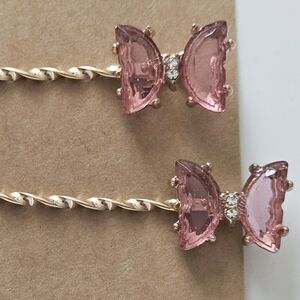 NWT SET OF PINK GEM BUTTERFLY GOLD ENAMEL BOBBY PINS!